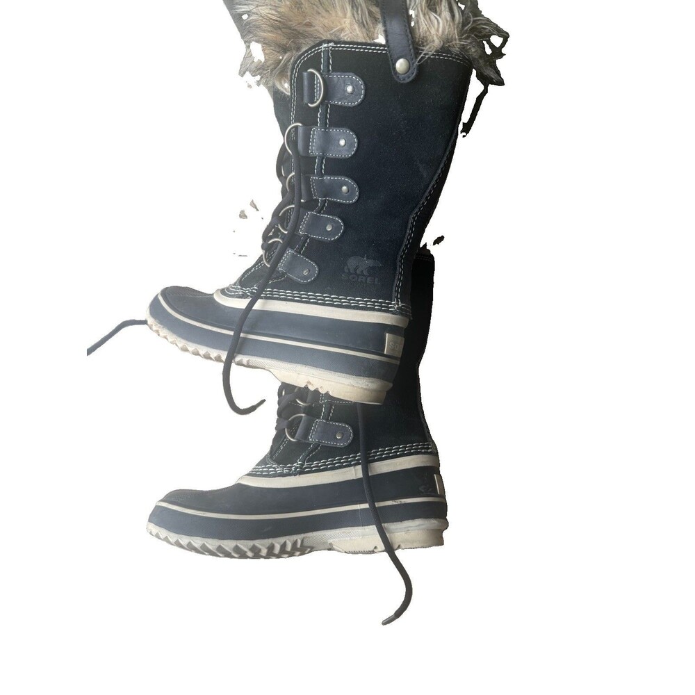 SOREL Joan of Arctic II BLACK SUEDE Faux Fur WATERPROOF BOOTS Womens 5